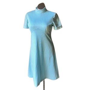 Blue & White Floral Print 60’s Mod 70’s A-Line Dress